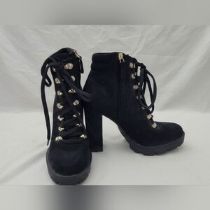 Black Lace-Up Boots with Gold Accents